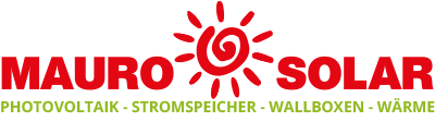 Das Logo von Mauro Solar zeigt ein stilisiertes oranges Sonnensymbol links neben dem dunkelblauen Schriftzug Mauro Solar auf einem transparenten Hintergrund.